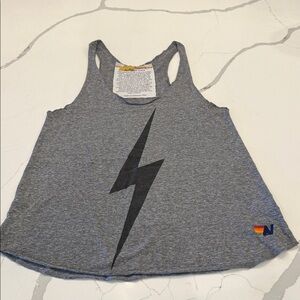 Aviator Nation Gray Tank Top with Black Lightning Bolt